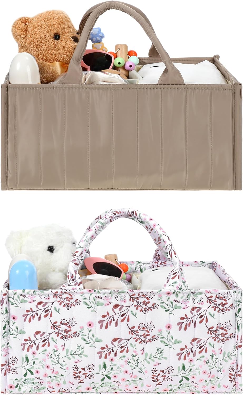Shinylin 2 Pcs Diaper Caddy Organizer New Mom Gifts Stylish Brown Diaper Caddy Basket Floral Pastoral Daisy Nursery Storage Organizer Baby Shower New Parents Gifts for Baby Newborn Essentials