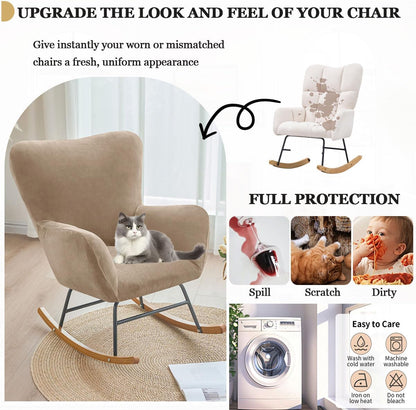 Levoberg Nursery Rocking Chair Cover Velvet Rocker Glider Chairs Cover Slipcovers Stretch Rocking Accent Chair Cover Recliner Armchair Slipcover for Nursery Living Room Bedroom Office Camel