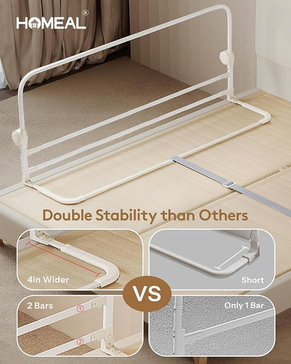 HOMEAL 59in Foldable Toddler Bed Rails, Bed Rail for Toddlers with U-Shape Base, Baby Bed Rail Guard for Twin, Full, Queen, King Beds, Bed Rail for Baby, White