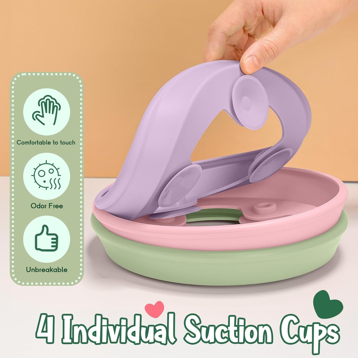 Teenyyou 3 Pack 8" Large Porcelain Toddler Plates Feeding Set, Ceramic Kids Suction Plates with Anti Slip Silicone Sleeve for Baby 3 Spoons and Forks Divided Kids (Blue,Green,Beige)