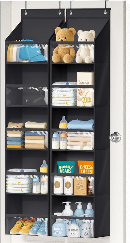 AOODA 2 Pack Over the Door Organizer, Large Capacity Closet Door Hanging Organizer, Clear Deep Pockets Baby Storage for Nursery, Bathroom, Bedroom, Pantry, Diapers (Light Yellow)