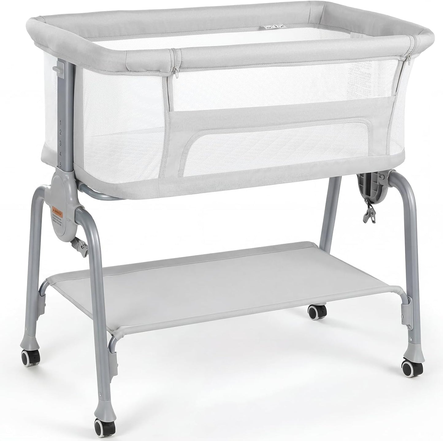 Cowiewie Bassinet Bedside Sleeper, Breathable Baby Bedside Bassinet and Mattress, Lightweight and Portable for Bedside Sleeping, Light Grey