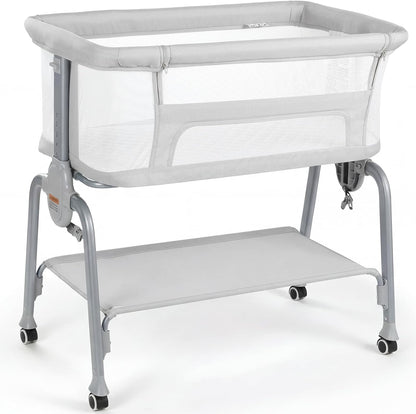 Cowiewie Bassinet Bedside Sleeper, Breathable Baby Bedside Bassinet and Mattress, Lightweight and Portable for Bedside Sleeping, Light Grey
