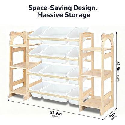 Toy Storage Organizer with 6 Shelves and 12 Bins, Toy Organizers and Storage Shelf with Bookshelf and Bookcase, Toys Box for Kids Room & Playroom & Bedroom & Nursery
