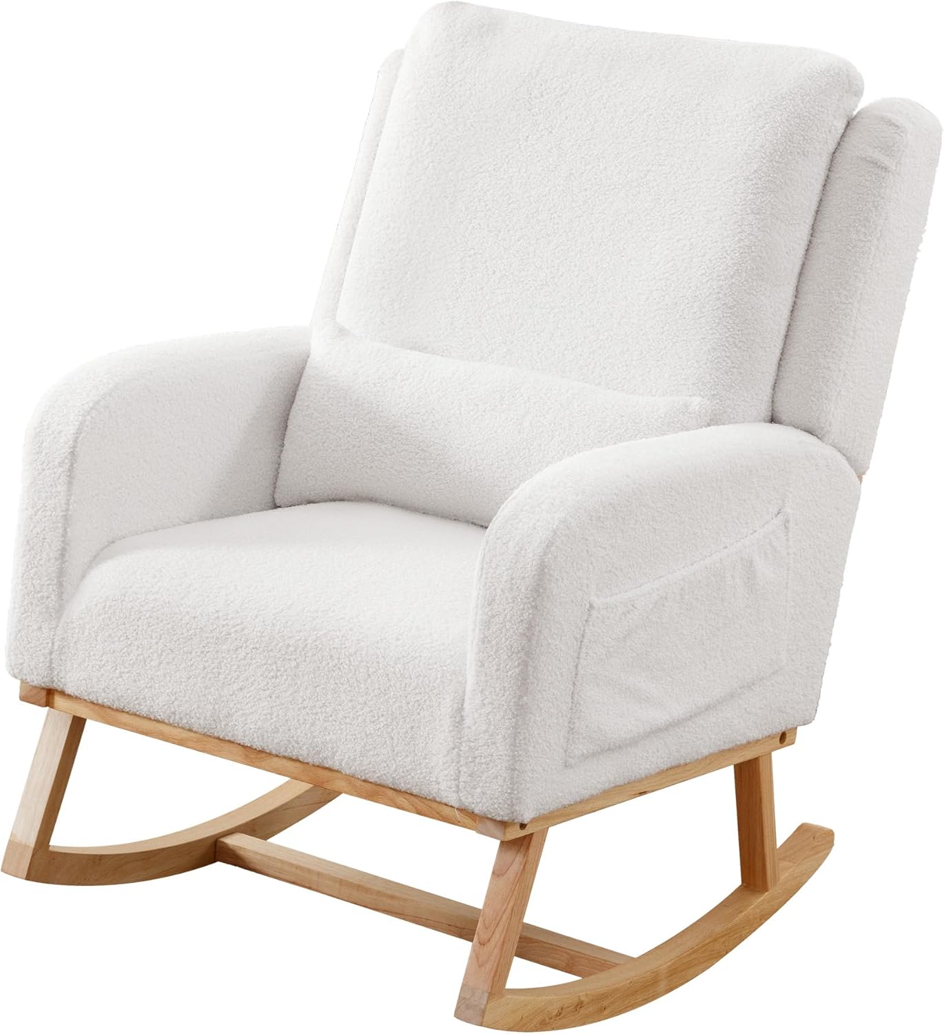 HCHAIRH Rocking Chair Nursery, Sherpa Nursing Rocking Chairs, Upholstered Nursery Glider Rocker for Mom Nursery Morden Accent Rocking Chair Pillow for Living Room,Bedroom,Teddy Light Grey