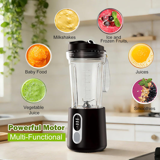 Portable Blender for Smoothies Electric Juicer - Freshly Juices Milk shakes and Baby food Small Portable Blender with 300W Motor Mini Mixer with Extra Lid Suitable for Outdoor Sports Travel