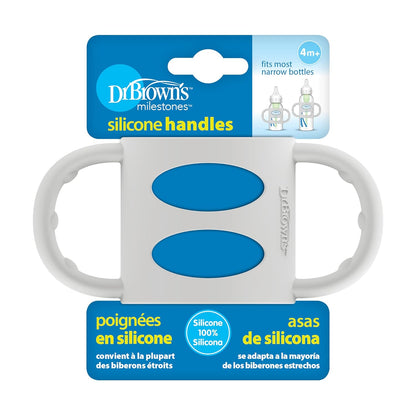 Dr. Brown's Narrow Baby Bottle Handles, 100% Silicone, Easy Grip Removable Handles for Bottle to Sippy Cup Transition, Blue, 4m+