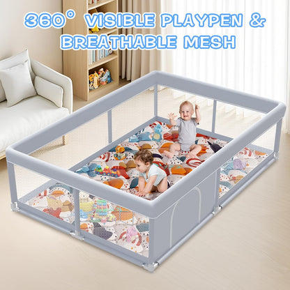 XVISHX Baby Playpen 50 x 50 Inch Play Pen Playards, Playpen for Babies and Toddlers, Baby Playard for Indoor & Outdoor Active Center Game Fence, with Skin-Friendly Fabric and Soft Breathable Mesh Grey