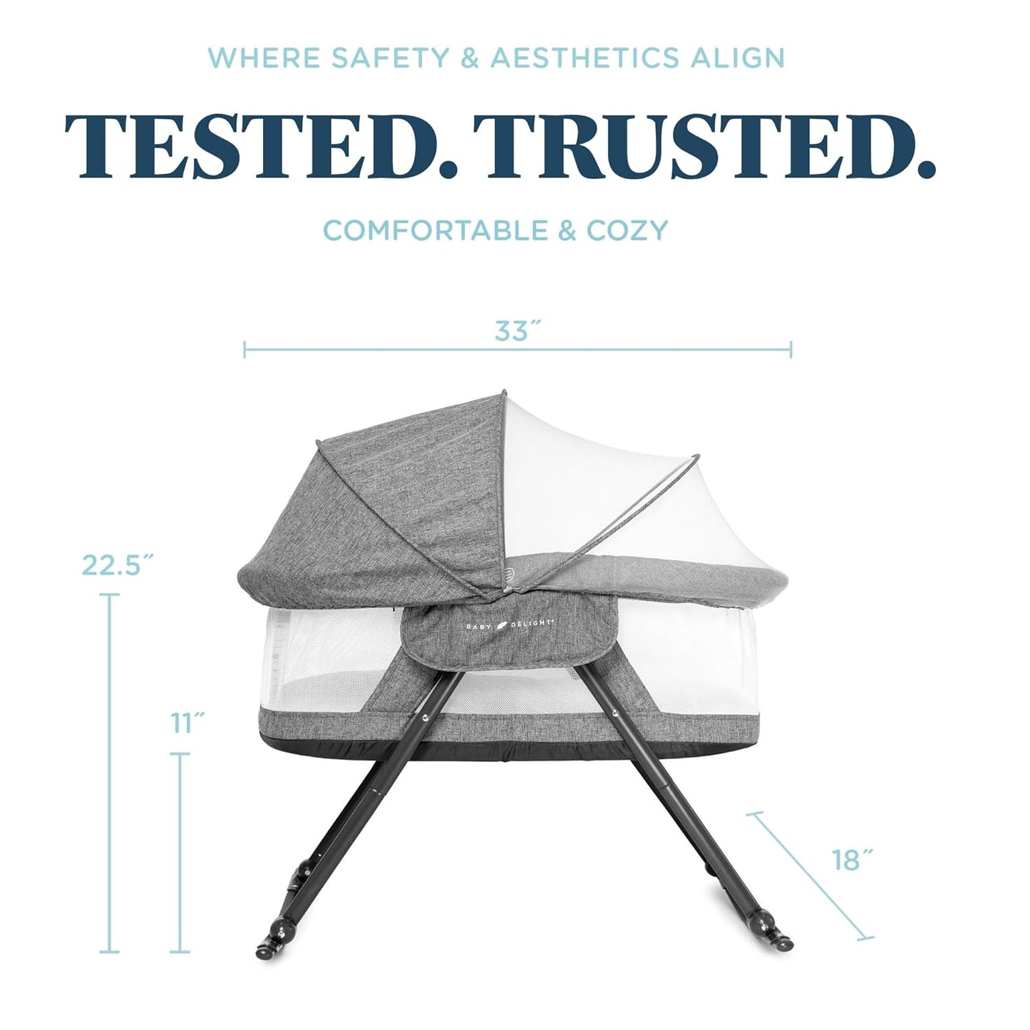 Baby Delight Beside Me Doze Deluxe Baby Bassinet, Bedside Sleeper, Foldable, Removeable Canopy, Pebble Grey