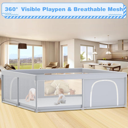 XVISHX Baby Playpen 50 x 50 Inch Play Pen Playards, Playpen for Babies and Toddlers, Baby Playard for Indoor & Outdoor Active Center Game Fence, with Skin-Friendly Fabric and Soft Breathable Mesh Grey