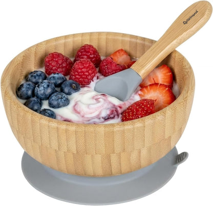Abiie Octopod Bamboo Baby Bowl Set for 4 Months and Up – Mess-Free High Chair Suction Bowl with Spoon for Toddlers and Kids - Ergonomic Baby Feeding Essentials - 5.7" x 3" x 5.7" - Pink