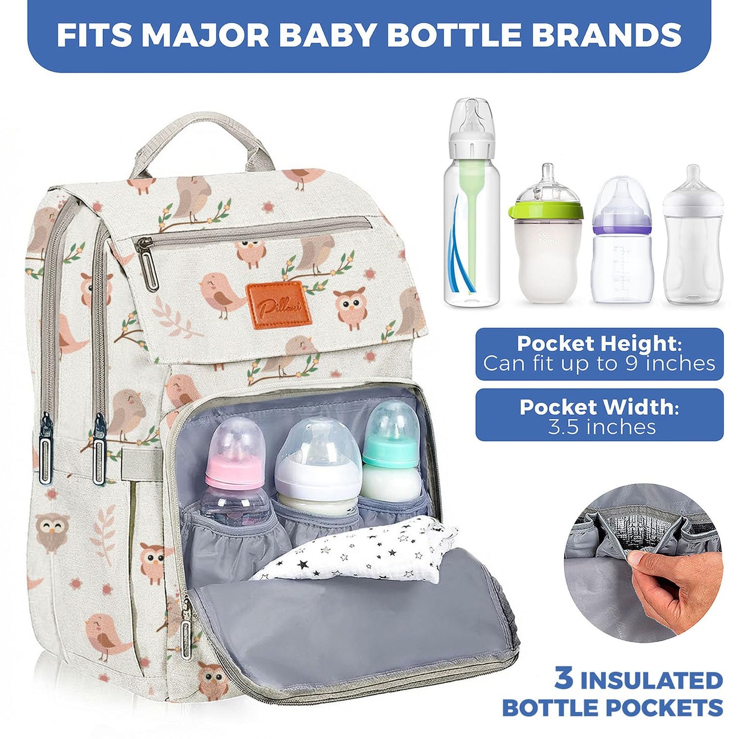 PILLANI Baby Diaper Bag Backpack - Large Waterproof Travel Diaper Bag for Boys & Girls, 16 Organizer Pockets with Changing Pad, Insulated Bottle Pockets & Stroller Straps, Baby Shower Gifts, Dinosaur