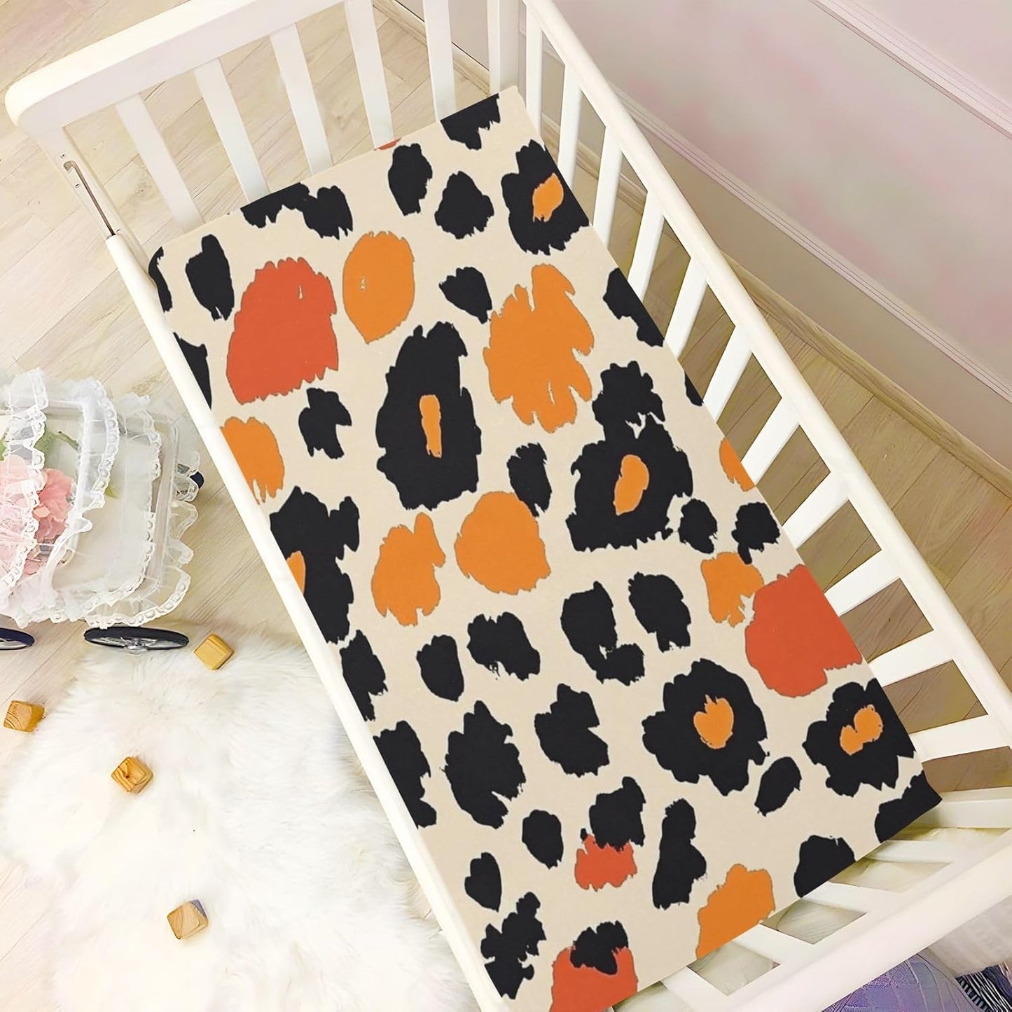 Fitted Crib Sheets White Bears with Clouds Stretchy Portable Playard Sheets for Baby Toddler, Breathable Soft Mini Crib Mattress 39 x 27 in for Boys and Girls