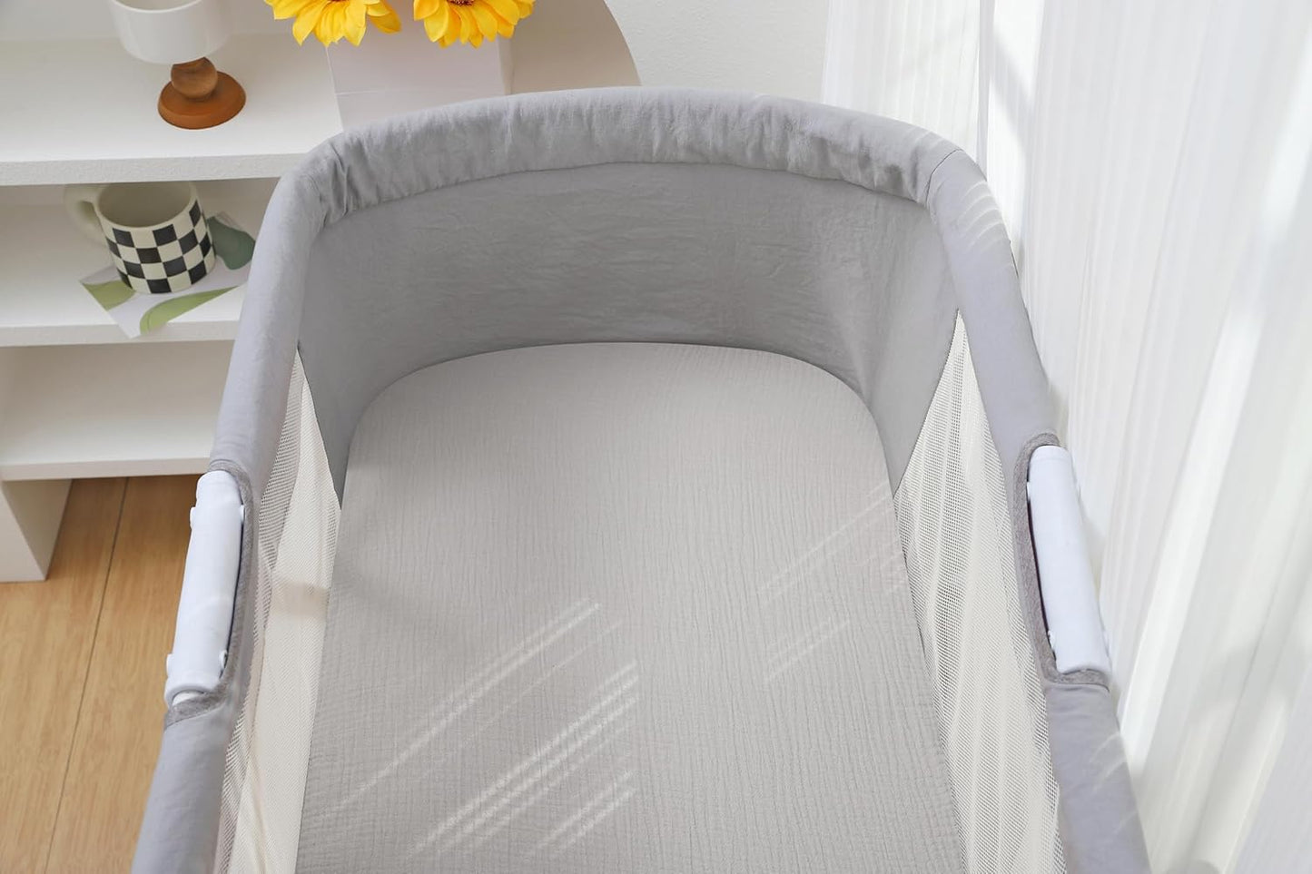 Onacosht Muslin Bassinet Sheets 33" x 19" Compatible with Mika Micky, KoolaBaby (3 in 1), BabyBond, HARPPA and RICUTON Bedside Bassinet, 2 Pack for Baby Boy and Girl, Natural and Rainbow