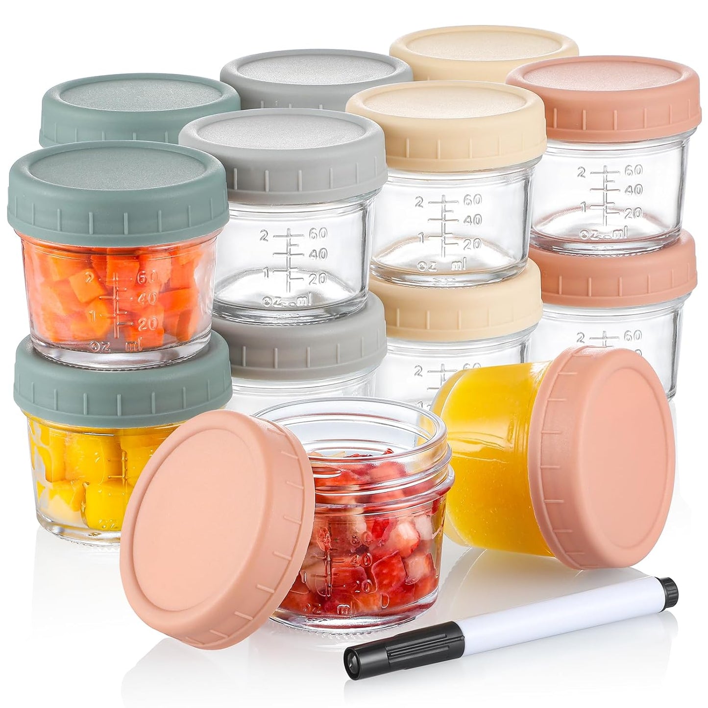 VITEVER 12 Pack Glass Baby Food Storage Containers - 8 oz Baby Food Storage Jars With Lids, Baby Food Maker, Microwave, Dishwasher & Freezer Safe