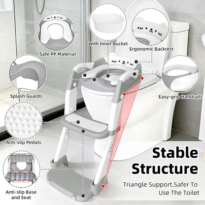 Potty Training Seat, Upgrade Toddler Toilet Seat for Kids Boys Girls, 3 in 1 Potty Training Toilet with Step Stool Ladder-Non Slip Foldable (Purple+Pink)