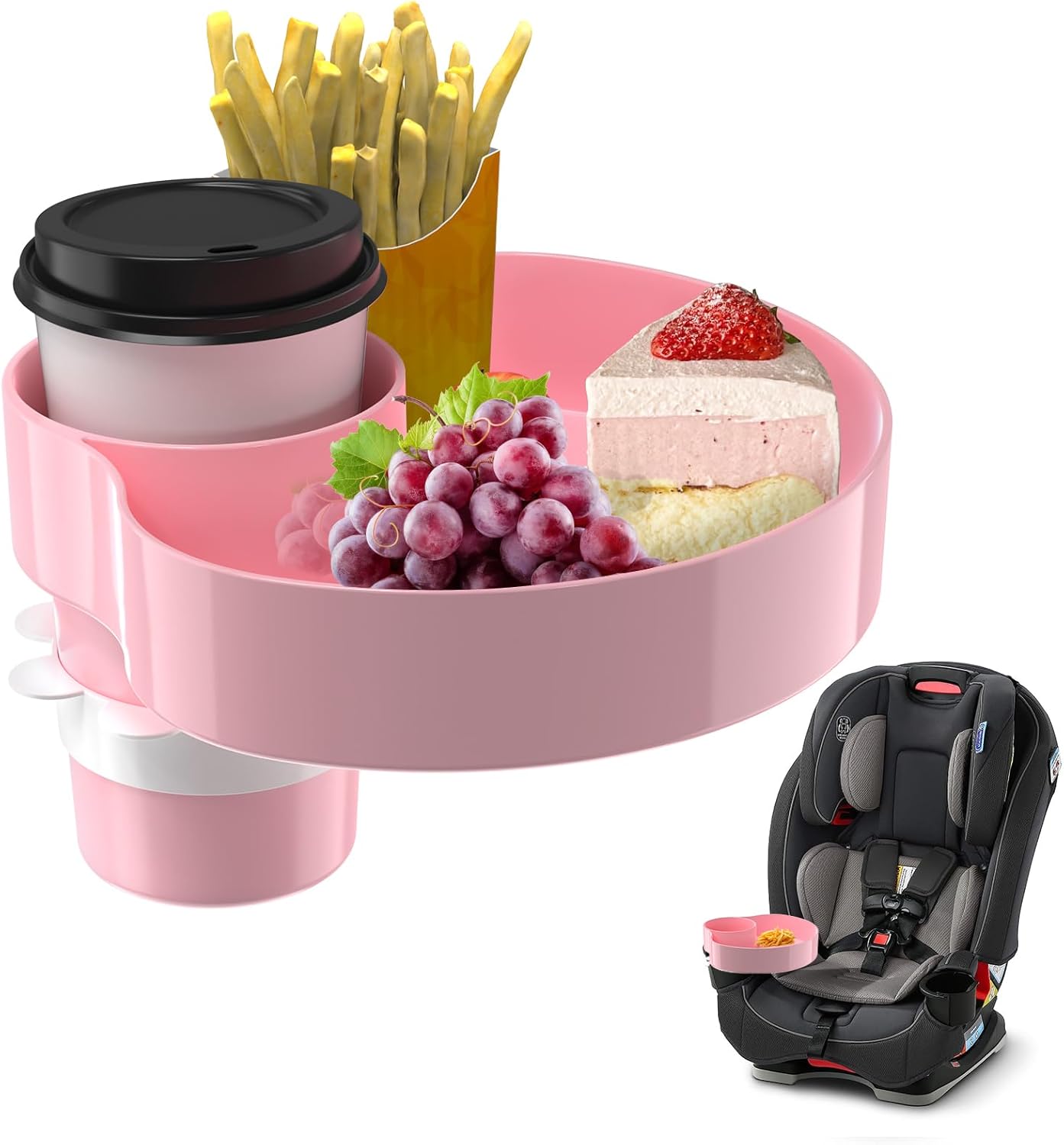 [2 Packs] Kids Car Seat Tray, Travel Tray with Cup Holder for Toddler Baby, Kids Car Seat Food Snack Organizer for Road Trip, Stroller snack tray travel must haves - Black