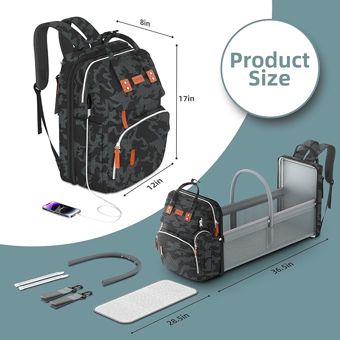 ISMGN Diaper Bag Backpack with Changing Station, Large Diaper Bag, Multifunctional Diaper Bag, Baby Bag, Camo