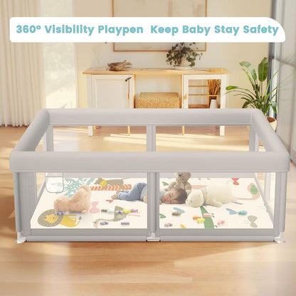 besuhot Baby Playpen Extra Large Play Yard 74" x 50" Playpen for Babies and Toddlers with Anti-Slip Suckers and Zipper Gate, Safety Baby Activity Center for Indoor & Outdoor