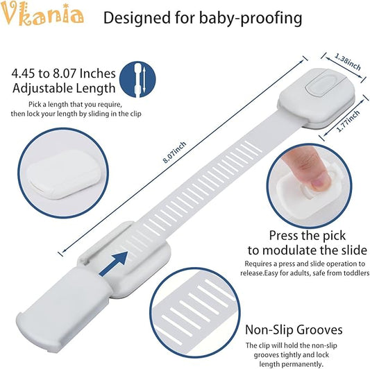 Child Proof Cabinet Locks - Cabinet Locks Baby Proofing with 3M Adhesives for Refrigerator, Oven, Cupboards, Toilet Seat - Adjustable,Easy Installation,No Drilling (4 Pack)