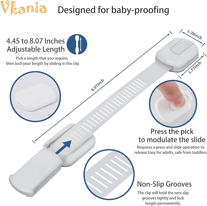 12-Pack Baby Proofing Cabinet Locks, Adjustable Adhesive Strap Latches for Drawer, Cupboard, Oven, Fridge, Toilet Seat - No Drill Child Safety Lock Kit, Easy Installation