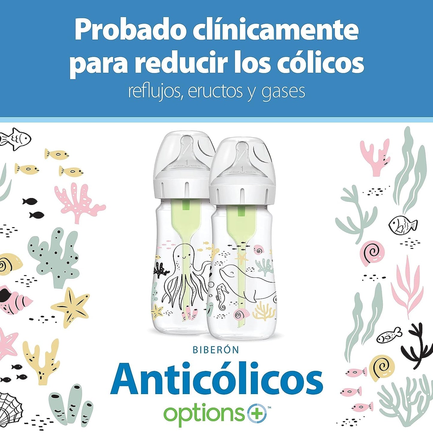 Dr. Brown's Anti-Colic Options + Wide-Neck Baby Bottle Designer Edition Dino Decos, 9oz/270mL, Level 1 Slow Flow Nipple, BPA-Free, 0m+, 2-Pack