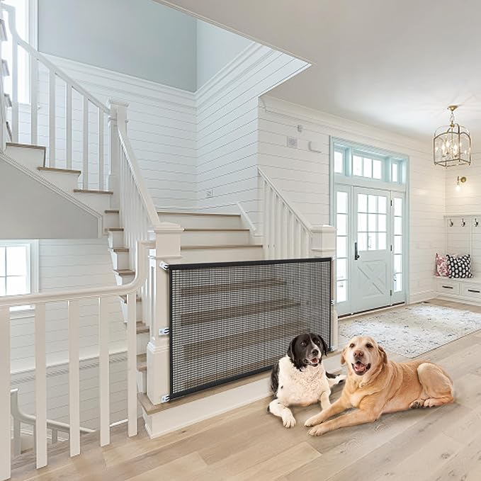 Dog Gate Indoor Pet Gates for Stairs: Dogs Screen Mesh Gate for The House Magic Gate for Kitchen Doorways Hallway Stairways Porch Yard 30 inch Tall, 60 inch Wide