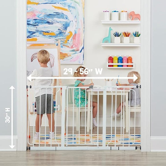 Regalo Safety 29-56" Extra Wide Baby Gate for Doorways & Bottom of Stairs, Pressure Mounted Baby Gate with Door for Babies, Toddlers & Pets, Tested & Safe for 30 Years, American Designed and Owned