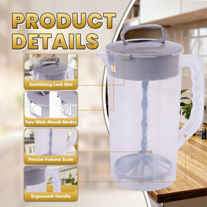 2PCS/SET 2 Quart/64oz Mixing Pitcher with Adjustable Plunger & Lid - BPA-Free, Drink Container for Juice, Formula, Tea - Wide Mouth, Easy Clean, Vortex Mixing Technolog