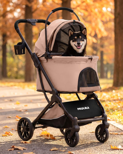 Pet Stroller with Detachable Carrier for Small, Medium Dogs & Cats, Lightweight Foldable Design, Travel-Ready, Compact Storage (Cloud Gray)