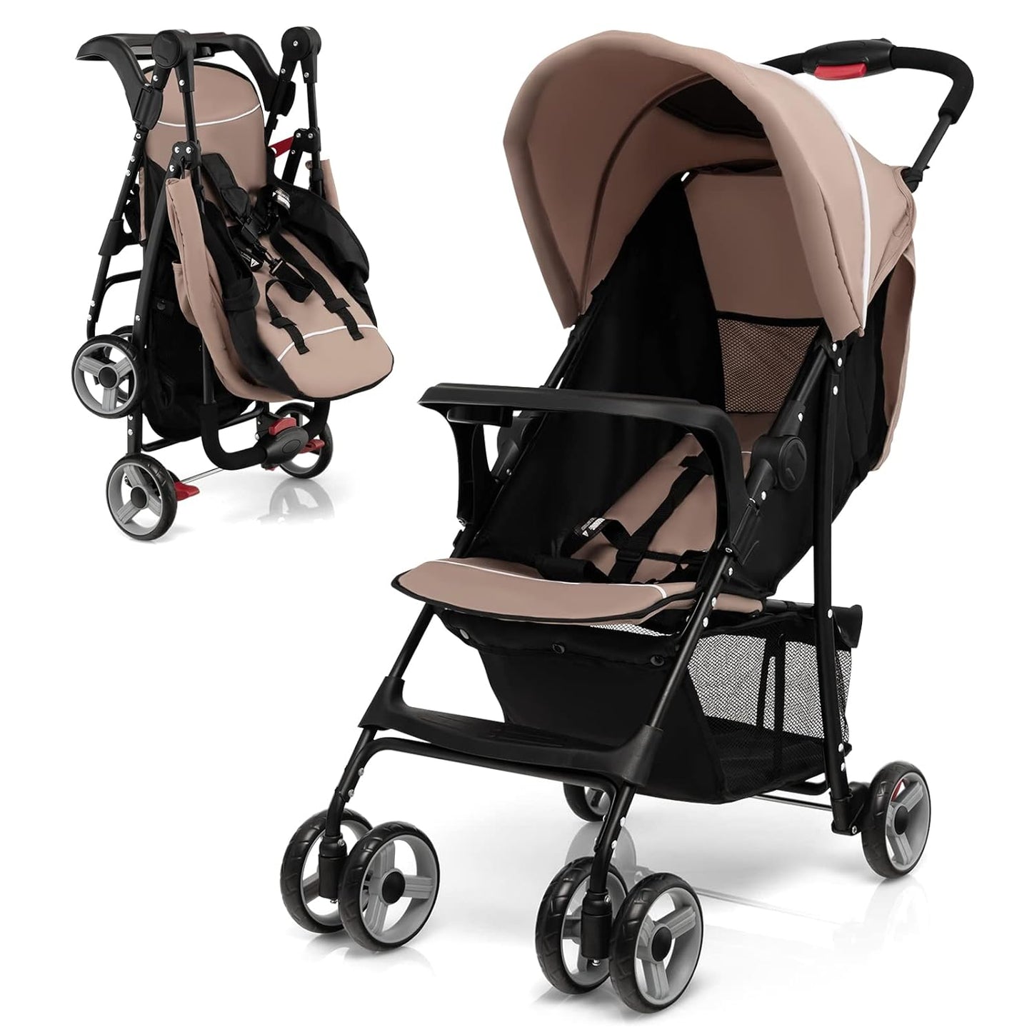 HONEY JOY Lightweight Stroller, Compact Travel Stroller for Airplane, Toddler Fold Pushchair w/Adjustable Canopy & Backrest, Storage Basket, Umbrella Stroller for Infants (Gray)