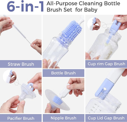 Baby Bottle Brush Set,8 in 1 Magnetic Design Cleaner Bottle Brush Kit with Silicone Brush,Drying Rack for Baby Bottle, Breast Pumps,Nipples - Home&Travel Gift for New Parents