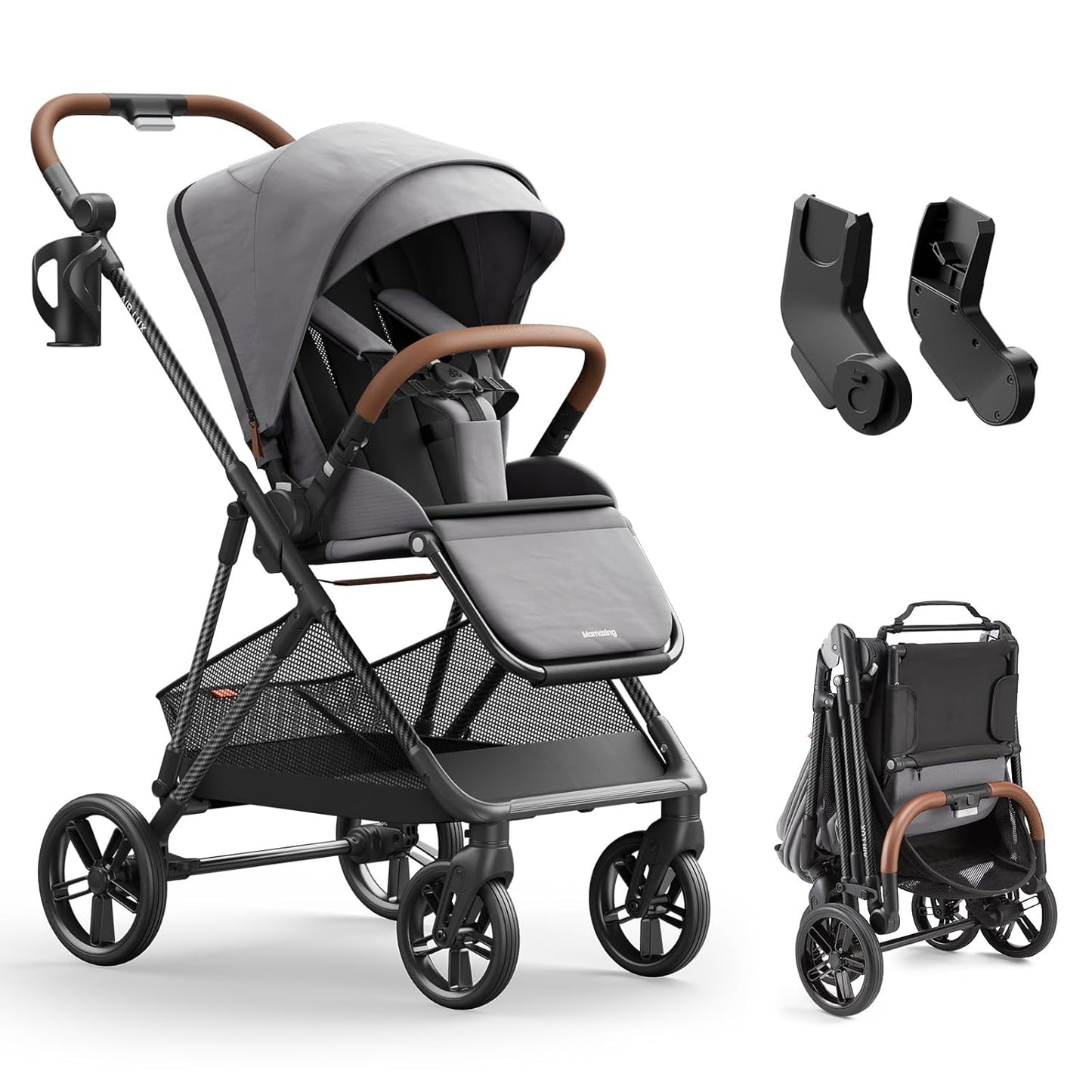 MAMAZING Air Lux Baby Stroller, Carbon Fiber Frame Only 15.8lbs, Compact Fold Toddler Stroller with Reversible Seat with Infant Insert, Included UPF 50+ Canopy, Large Storage Basket & Car Seat Adapter