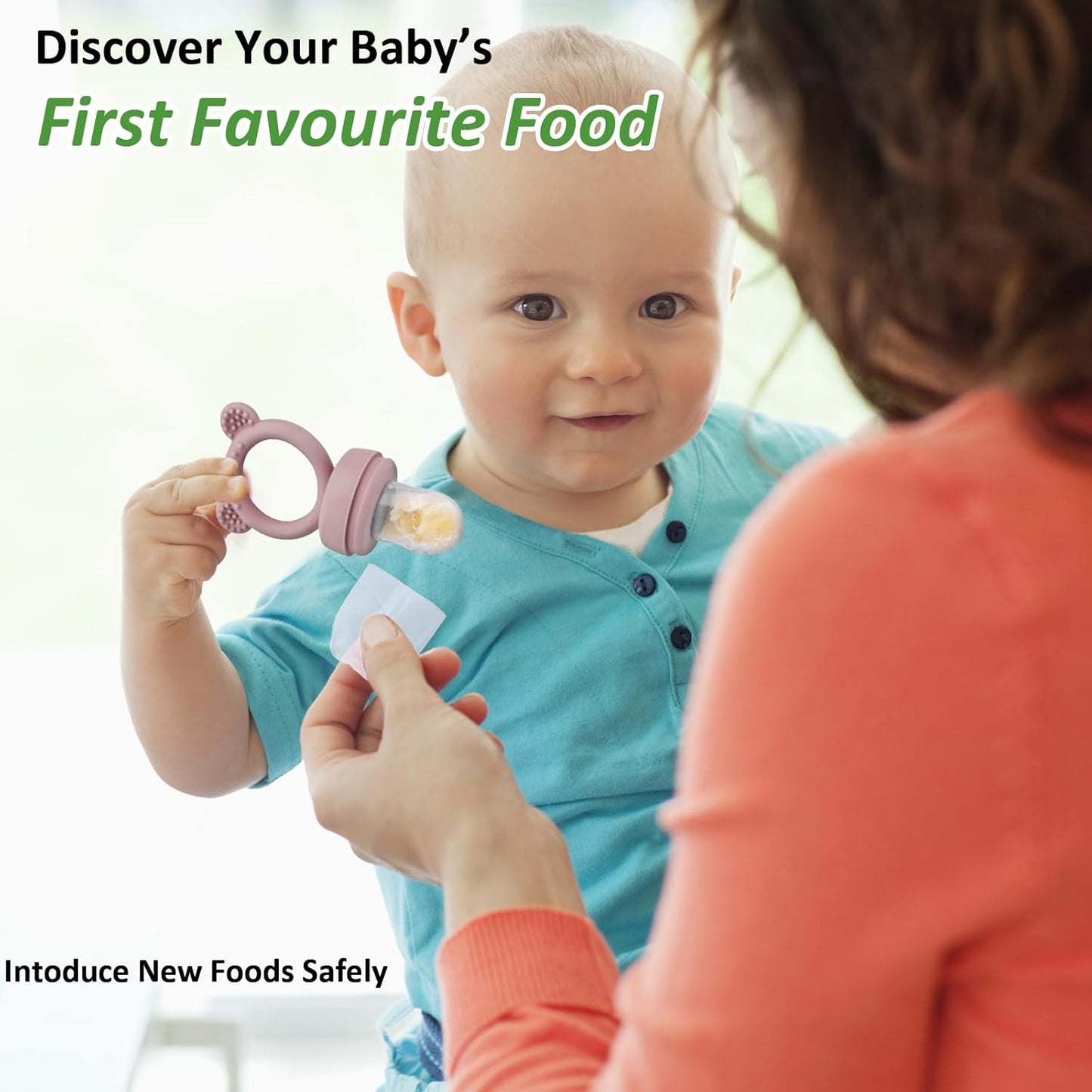 Silicone Baby Fruit Food Feeder & Mini Freezer Nibble Tray, Breastmilk Popsicle Molds for Baby Teething Relief, BPA Free Silicone Teething Toys Feeder for Safe Infant Self Feeding, Extra Food Pouches