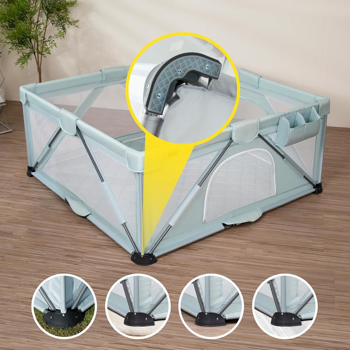 Foldable Baby Playpen, iTiLike Large Playard with Detachable Thickened Washable Water-Resistant Mat, Playpen for Babies and Toddlers, Play Pens with Gate, Indoor & Outdoor Portable Play Yard