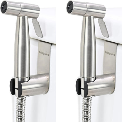 Handheld Toilet Bidet Sprayer — Adjustable Water Pressure, with Hose, Feminine & Pet Wash Kit, Bathroom Hygiene Attachment for Cloth Diaper Cleaning (Quick Install, Stainless Steel)