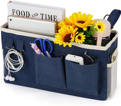 Loghot Bedside Caddy/Bedside Storage Bag Hanging Organizer for Bunk and Hospital Beds,Dorm Rooms Bed Rails,Can be Placed Glasses,Books,Mobile Phones,Keys (White)