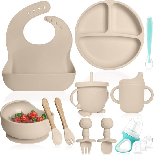 Bluet B- Silicone Baby Feeding Set with Pacifier - Baby Led Weaning Supplies - Baby Spoons, Suction Bowl - Plate - Baby Utensils Set - Silicone Feeding Set for Baby First Foods - 11pcs - Purple