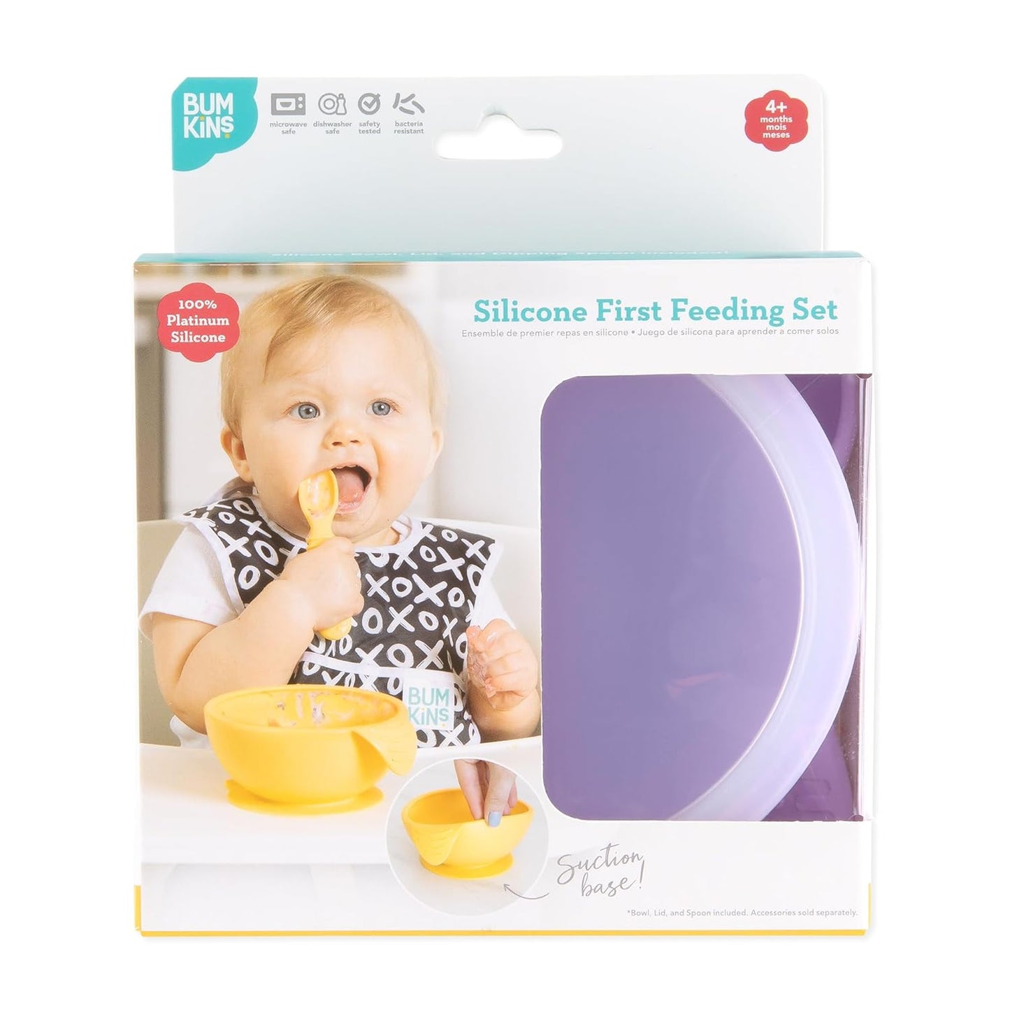 Bumkins Baby Bowl, Silicone Feeding Set with Suction for Baby and Toddler, Includes Spoon and Lid, First Feeding Set, Training Essentials for Baby Led Weaning for Babies 4 Months Up, Sage