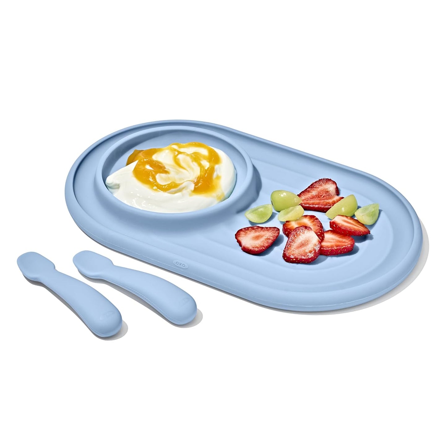 OXO Tot Textured Suction Plate & Spoons Set, Baby Led Weaning Supplies
