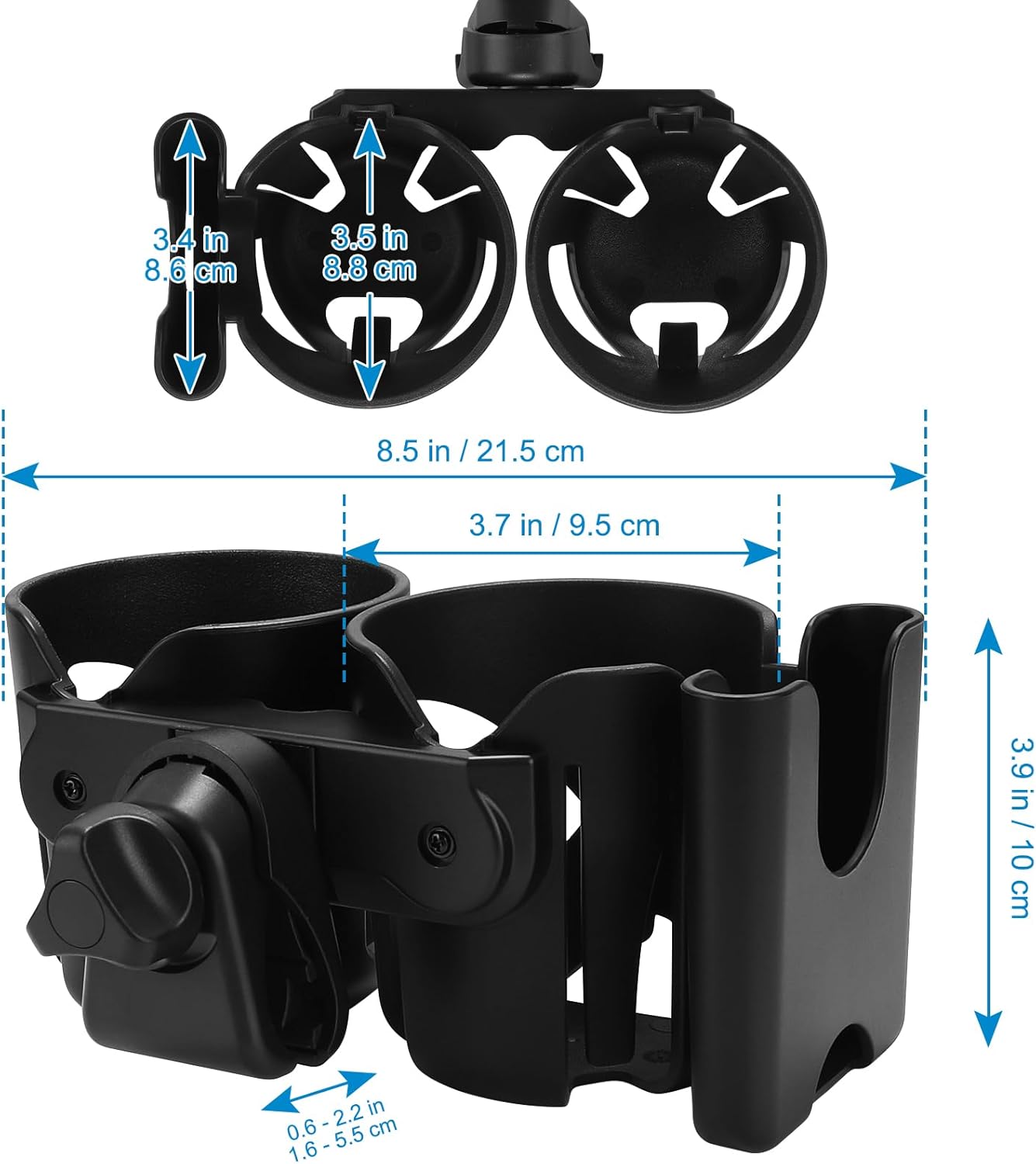 Accmor Universal Cup Holder, Stroller Cup Holder with Phone Holder, 360° Rotatable Large Caliber Designed Bottle Holder for Stroller, Bike, Wheelchair, Walker, Scooter