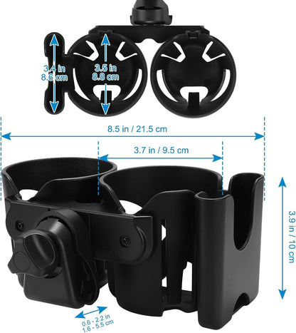 Accmor Universal Cup Holder, Stroller Cup Holder with Phone Holder, 360° Rotatable Large Caliber Designed Bottle Holder for Stroller, Bike, Wheelchair, Walker, Scooter