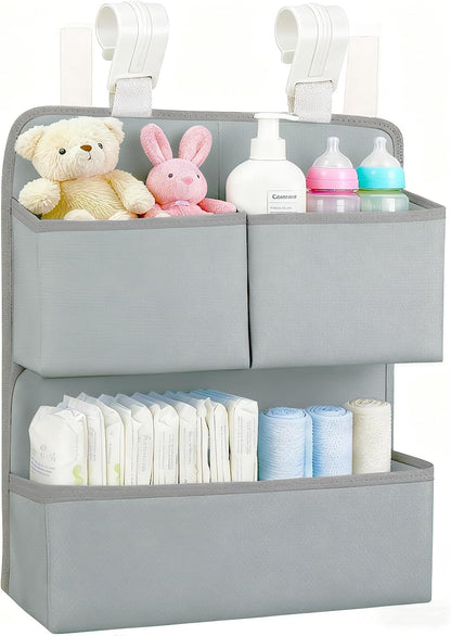 Hanging Diaper Organizer for Bassinet/Crib/Playpen/Playard – Hold 80+ Diapers - Changing Table Diaper Holder Attachment Accessories- Diaper Stacker Nursery Caddy Organizer (Gray)