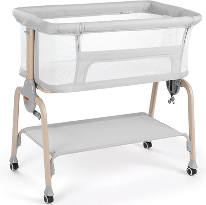 Cowiewie Bassinet Bedside Sleeper, Breathable Baby Bedside Bassinet and Mattress, Lightweight and Portable for Bedside Sleeping, Light Grey