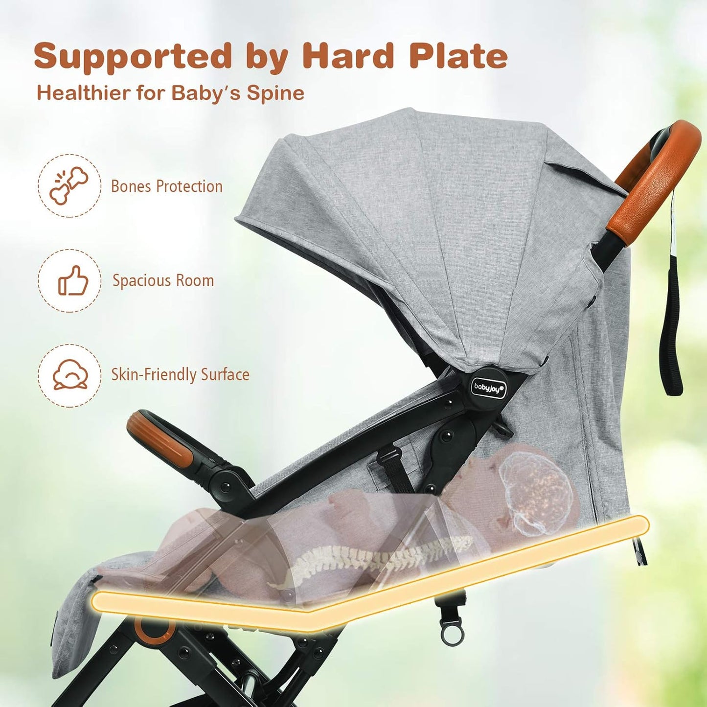 BABY JOY Lightweight Baby Stroller, Compact Toddler Travel Stroller for Airplane, Infant Stroller w/ 5-Point Harness, Adjustable Backrest/Footrest/Canopy, Storage Basket, Easy One-Hand Fold, Beige