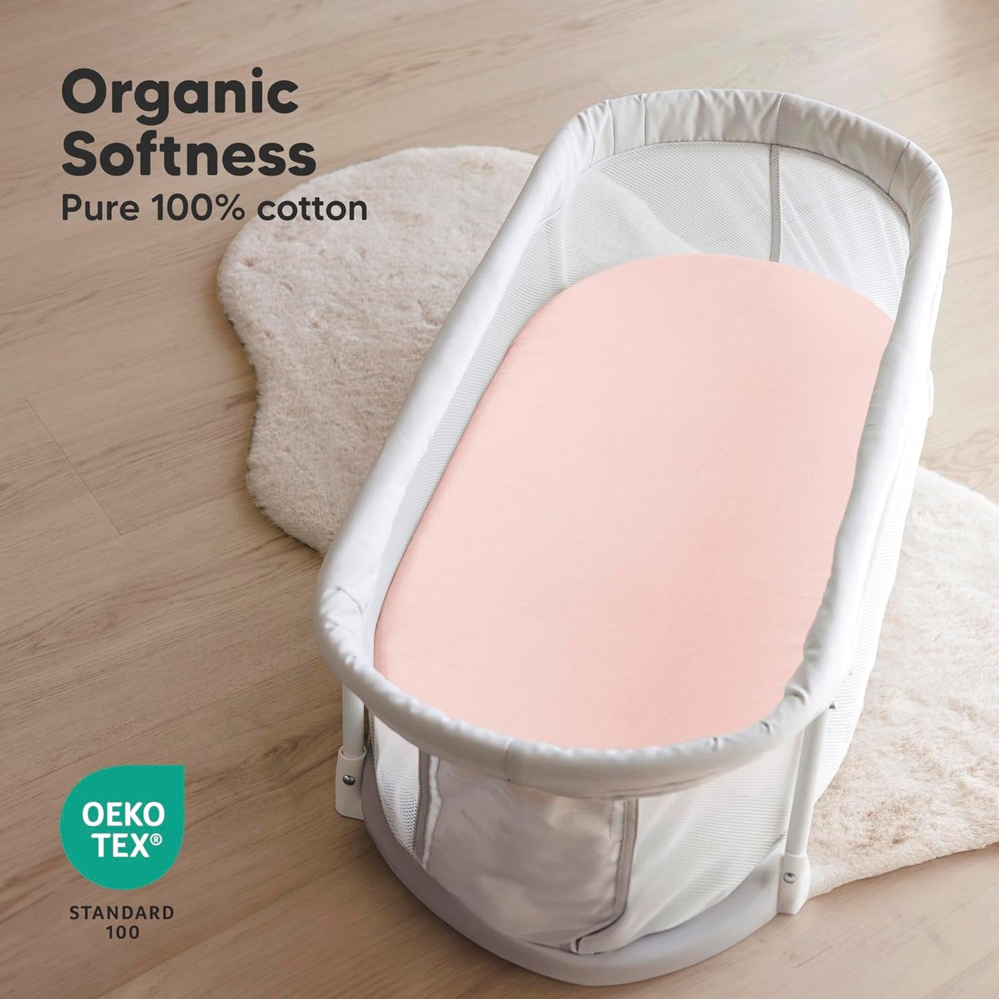 2-Pack Organic Bassinet Sheets for Girls, Boys - 100% Cotton Bassinet Mattress Sheets Compatible with Halo Bassinest Swivel Sleeper, Graco, Baby Delight, Chicco, Unisex Fitted Bassinet Sheets (Elly)