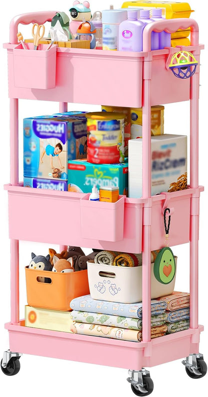 SUNALLY Baby Diaper Caddy Cart, 3 Tier Rolling Diaper Cart with Lockable Wheels for Nursery Essentials, Large Capacity & Easy Assemble Diaper Storage Organizer for Newborn,New Mom, White