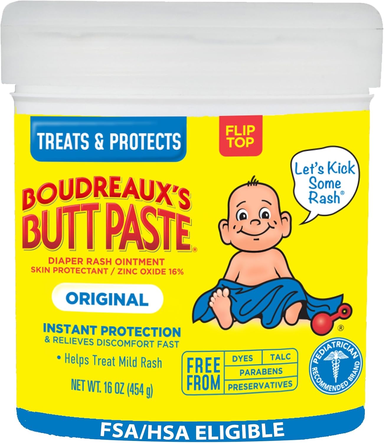 Boudreaux's Butt Paste Original Diaper Rash Cream, Diaper Cream for Baby, Fast Relief from Mild Discomfort, Pediatrician-Recommended Brand, 4 oz Tube