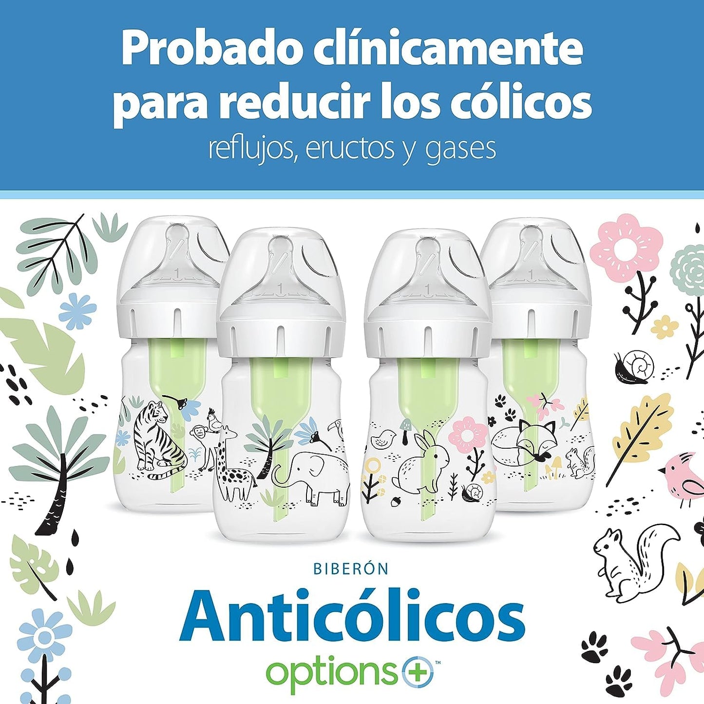 Dr. Brown's Anti-Colic Options + Wide-Neck Baby Bottle Designer Edition Dino Decos, 9oz/270mL, Level 1 Slow Flow Nipple, BPA-Free, 0m+, 2-Pack