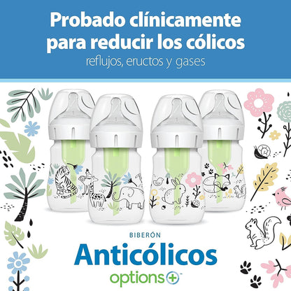 Dr. Brown's Anti-Colic Options + Wide-Neck Baby Bottle Designer Edition Dino Decos, 9oz/270mL, Level 1 Slow Flow Nipple, BPA-Free, 0m+, 2-Pack